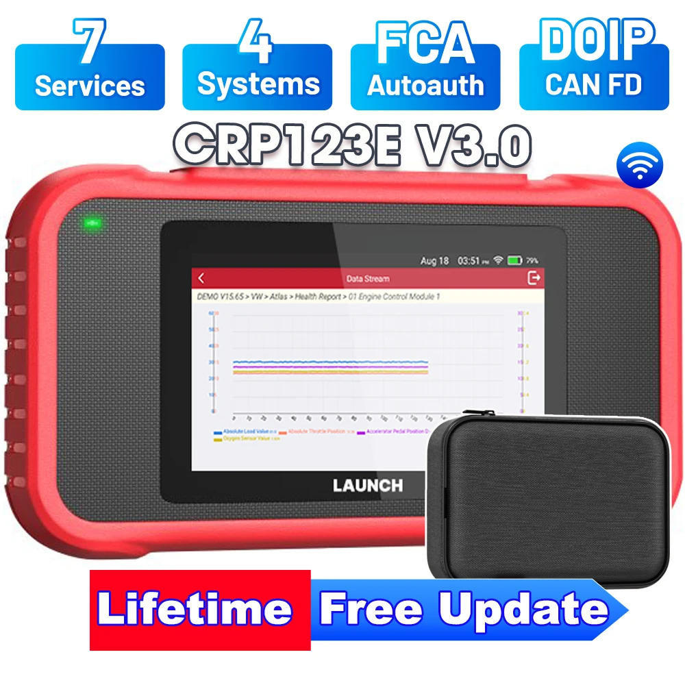 LAUNCH X431 CRP123E V3.0 CRP123I V3.0 Lecteur de codes OBD2 pour voiture, scanner CAN FD DOIP FCA, outils de diagnostic automobile pour systèmes Moteur, ABS, SRS, AT 4, avec 7 services de réinitialisation