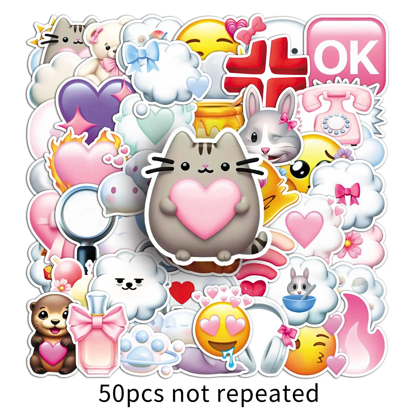 50Pcs Cute Funny Emojis Kids Stickers Cartoon Cute Waterproof Sticker Skateboarding Retro home decal Sticker