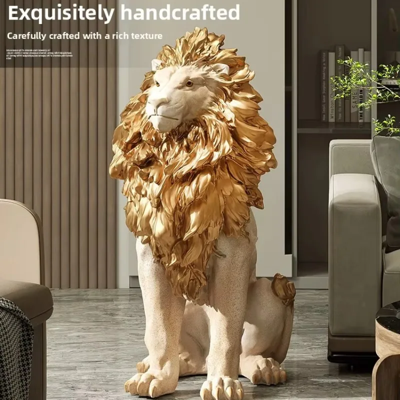 Sitting Lion Sculpture Ornament Light Luxury Living Room TV Console Home Decor Craft Golden Mane Detail Multi Color Options