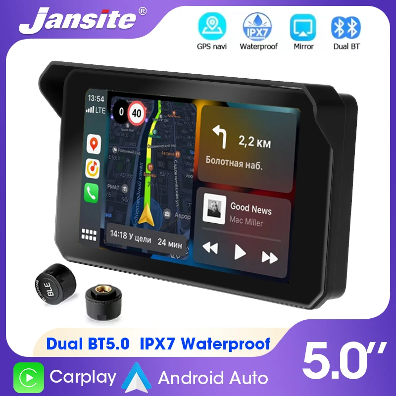 5 Inch Dual Bluetooth Motorcycle Carplay Screen Navigation GPS Display IPX7 Waterproof Support Helmet Intercom Moto Accessories