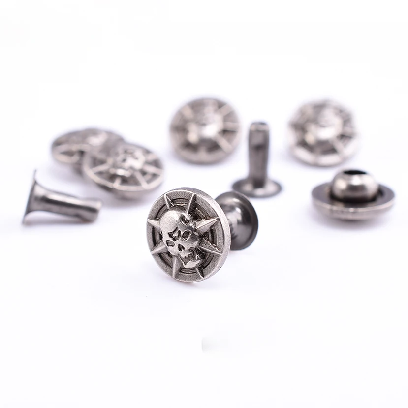 50pcs Punk Skull Decorative Metal Button Rivet Fasteners for Leather Belt Bag Clothing Leathercraft Accessories Conchos