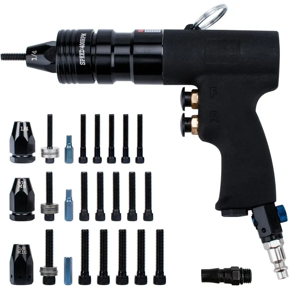 Pneumatic Rivet Gun Kit with 1/4, 5/16, 3/8 Mandrels, Includes 1/4 & 3/8 Air Inlet Fittings