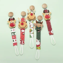 Baby Pacifier Clip Christmas Style Infant Newborn Pacifier Chain Nipple Soother Dummy Holder Cotton Wooden Eco-friendly Material