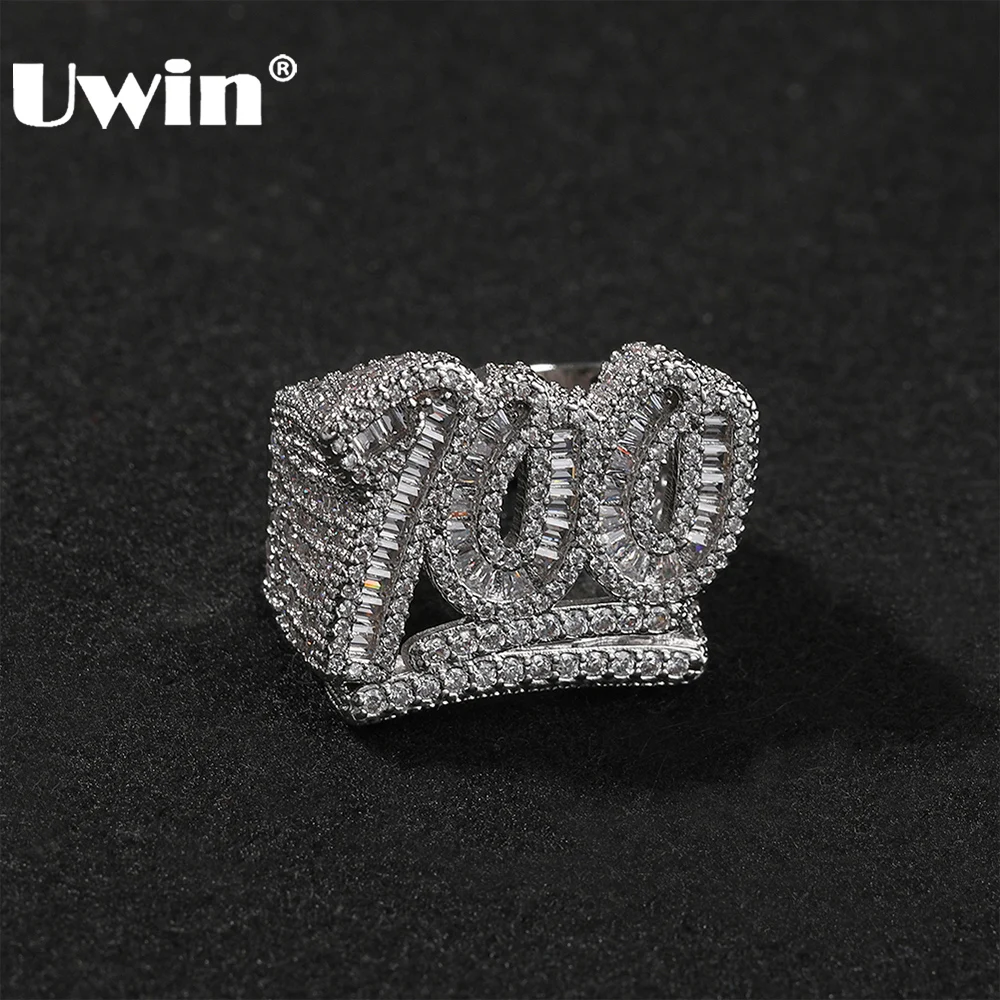 

UWIN Iced 100 Rings for Men Iced Baguettecz Prong Setting Cubic Zirconia Rings Fashion Jewelry for Rappers