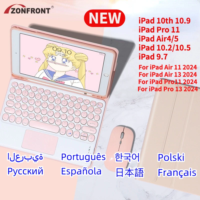 

ZONFRONT Магнитная клавиатура для iPad 10 2022 Беспроводная клавиатура мышь чехол для планшета для iPad Pro 11 2024 12,9 iPad Air 3