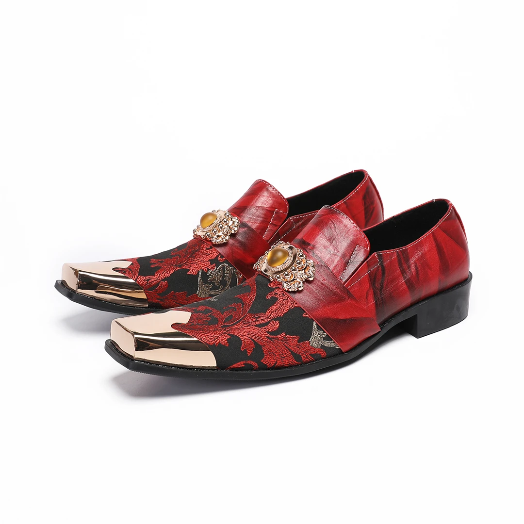2027 new style Mens genuine leather red Patchwork shoes square toe oxford man shoes for men big crystal design wedding shoes