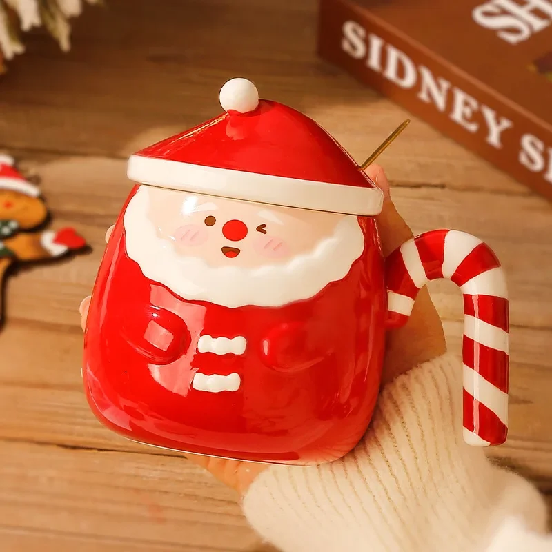 

Creative Santa Claus Shaped Ceramic Mugs Cute Household Coffee Cups with Lids Office Afternoon Tea Cup Christmas Birthday Gifts