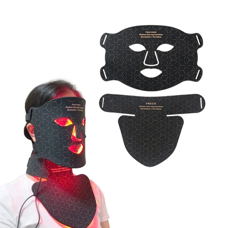 Masque facial en silicone à LED rouge/bleu/jaune/infrarouge, alimentation photonique pour le visage/cou