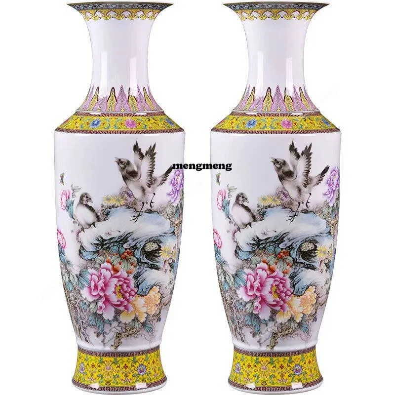

Jingdezhen ceramics hand-painted pastel vase floor-to-ceiling large vase Chinese living room ornament home decoration