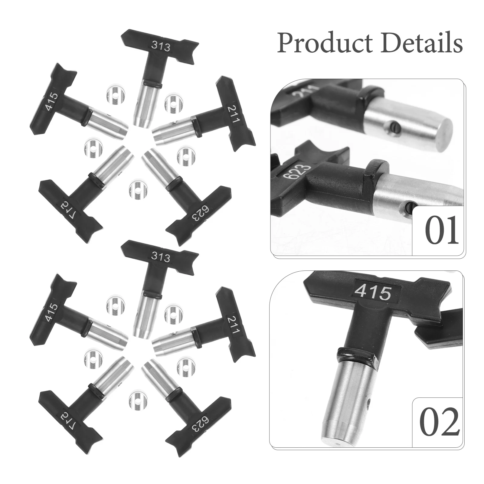 

5Pcs Nozzle Gun Head Tips Set Airless Paint Sprayer Machine Parts High Pressure Spray Nozzles 211 313 415 517 623 for Wall