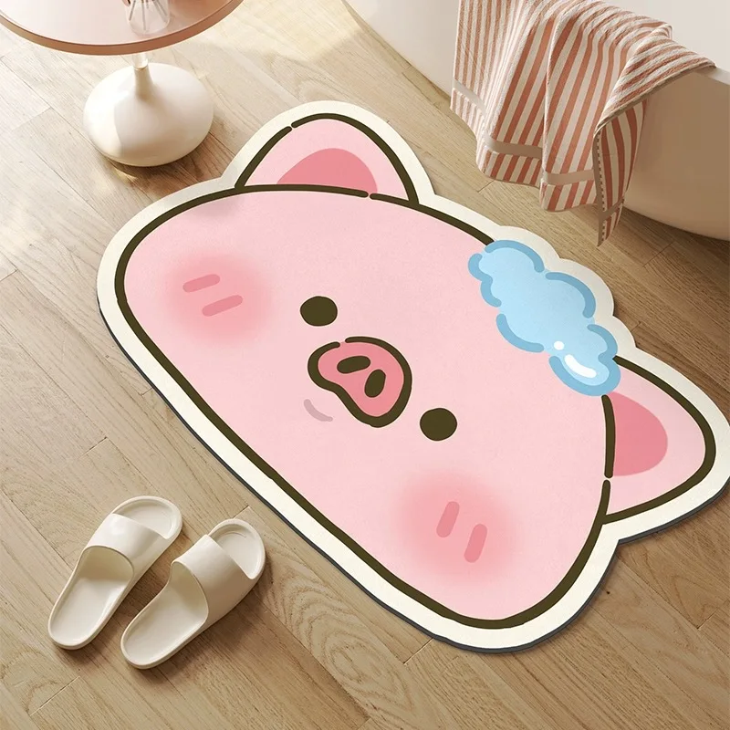 Lindo cerdo puerta de baño almohadilla de succión puerta de inodoro baño baño inodoro dibujos animados diatomeas almohadilla de barro