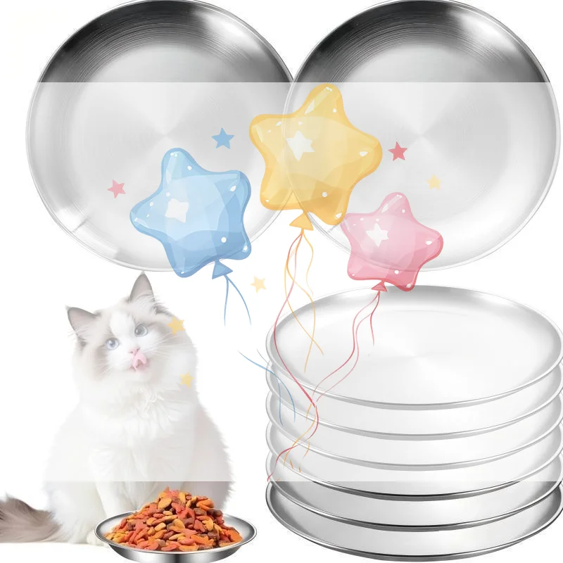 304 Stainless Steel Pet Cat Dog Tray Pet Feeder Bowl Durable Cheap Protects Cervical Vertebravels Food Grade Round Plate