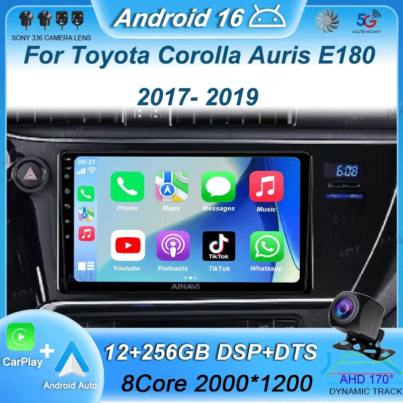 Radio para Auto con Carplay y Android 16 para Toyota Corolla Auris E180 2017 2018 2019, Reproductor Multimedia de Video, Navegación GPS, Estéreo 2din, DVD