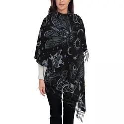 Custom Printed Esoteric Cicada And Moth Witchy Celestial Scarf Women Men Warm Scarves Goth Sun Moon Pattern Shawls Wraps