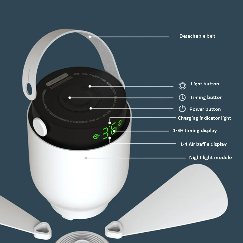 Wentylator do ładowania USB z lampką nocną regulacja jasności przenośnym wentylatorem do odpinany śmigło wentylatora lampka kempingowa LED