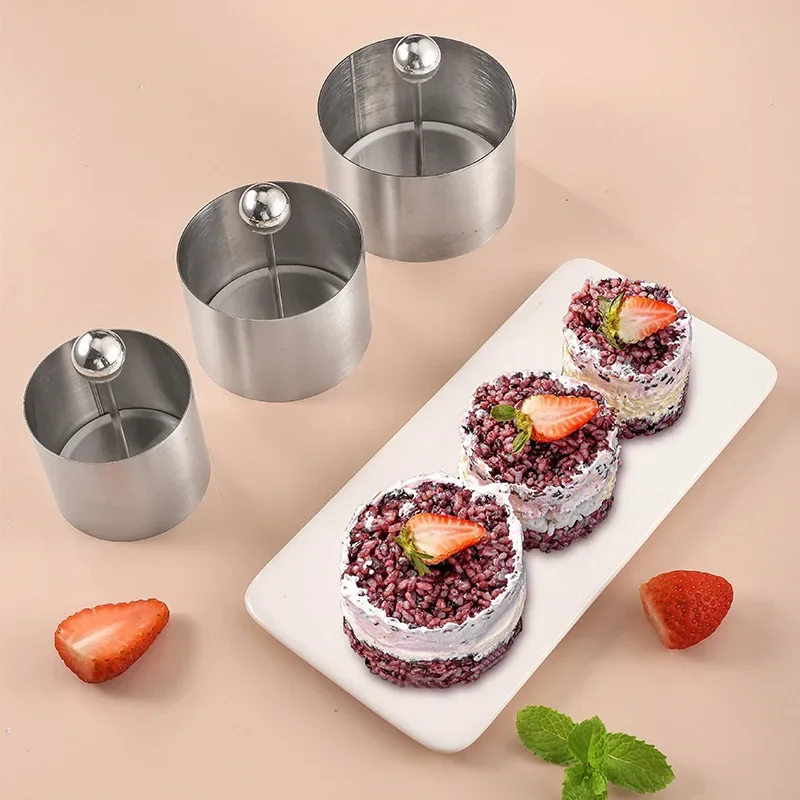 Round Stainless Steel Cake Mousse Ring With Lid Cake Decoration Tool Pastry Cake Mousse Mold Rice Ball Sushi Maker Kitchen tool