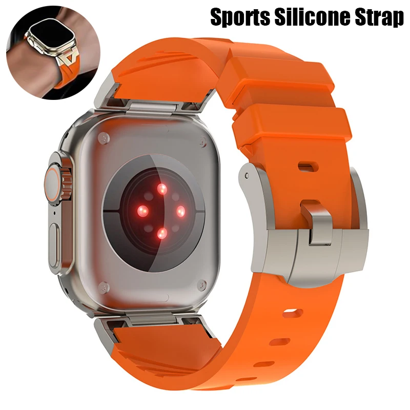 Sportband voor Apple Watch Ultra 2 10 9 8 7 6 SE 5 4 Zachte siliconen titanium armbandriem voor iWatch 42 mm 44 mm 45 mm 46 mm 49 mm