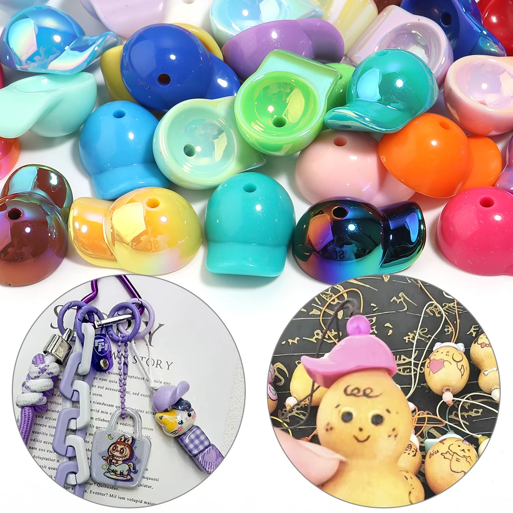 20 unidades de cuentas acrílicas de colores variados, con forma de gorra de béisbol, sueltas, para la creación de pulseras, llaveros, cordones para teléfonos y otros accesorios de joyería.
