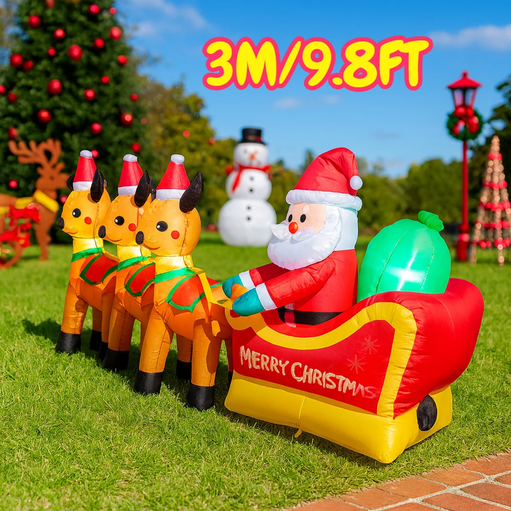 

9,8 фута рождественские надувные игрушечные сани Санта-Клауса с тремя оленями надувные сани Санта-Клауса открытый двор газон рождественские украшения