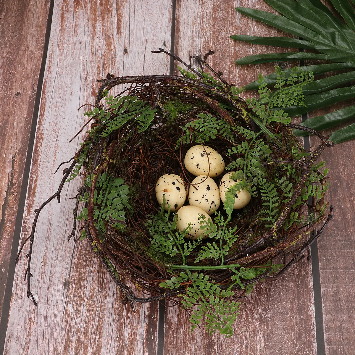 

1Set Bird Nest Ornament Vine Rattan Nest Decor 5 Simulation Eggs Decoration for Garden Patio Home Balcony Bird Nests for Crafts