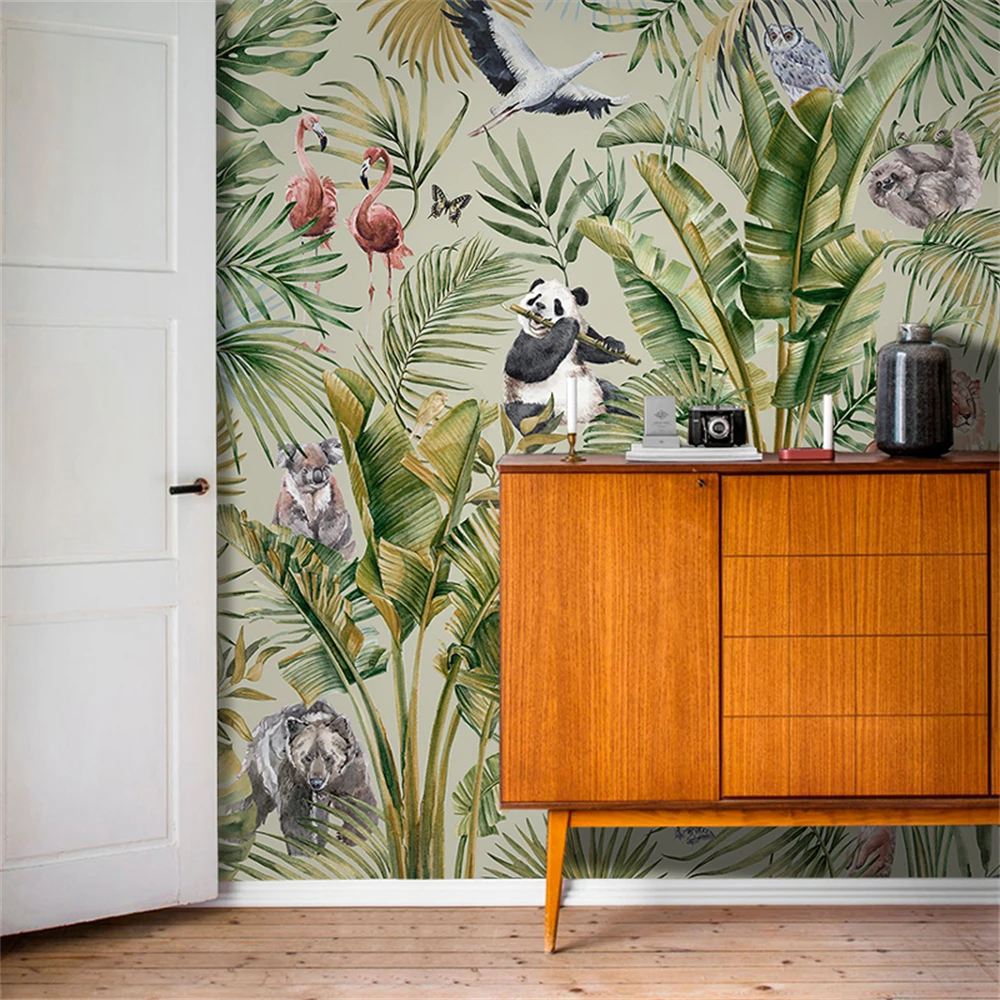 

Пользовательские обои скандинавского леса, тропический лес, растение, фреска с животными, 3D обои, гостиная, ТВ-фон, обустройство дома