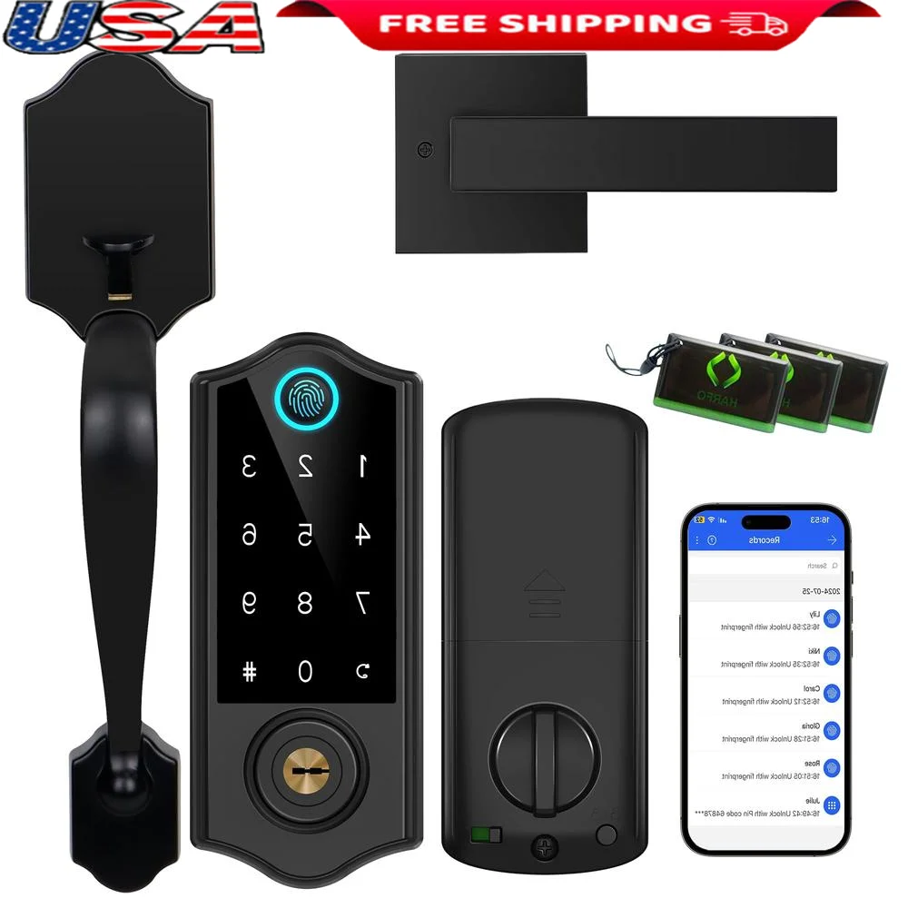 Keyless Smart Door Lock Biometric Fingerprint App Control Deadbolt One-Touch Access Weather Resistant Harfo