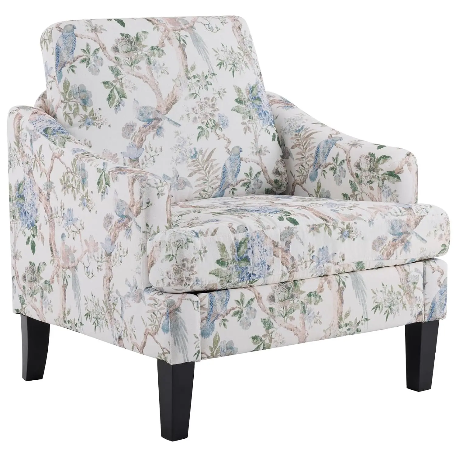 Modern Accent Chair Wood Legs Floral Pattern Living Room Bedroom Office, Customized