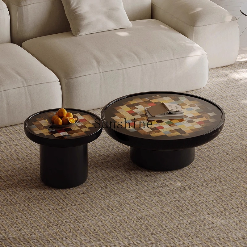 

Italian modern minimalist style living room home black round coffee table combination