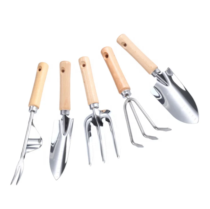 Ensemble d'outils de jardin RapDuty avec manche en bois, kit d'outils à main de jardin, 4 pièces, 5 pièces