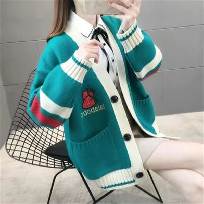 

2025 Autumn and Winter Women New Korean Version of The Loose Net Red Knitted Cardigan Jacket Lazy Style Sweater Outside The Tide