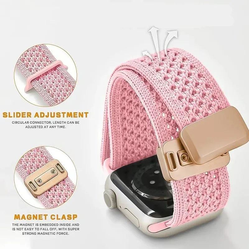 Braided Band For Apple Watch Strap 40mm 44mm 45mm 46mm 49mm 41mm 38 Magnetic Nylon Bracelet iWatch series se 7 6 8 9 10 Ultra 2