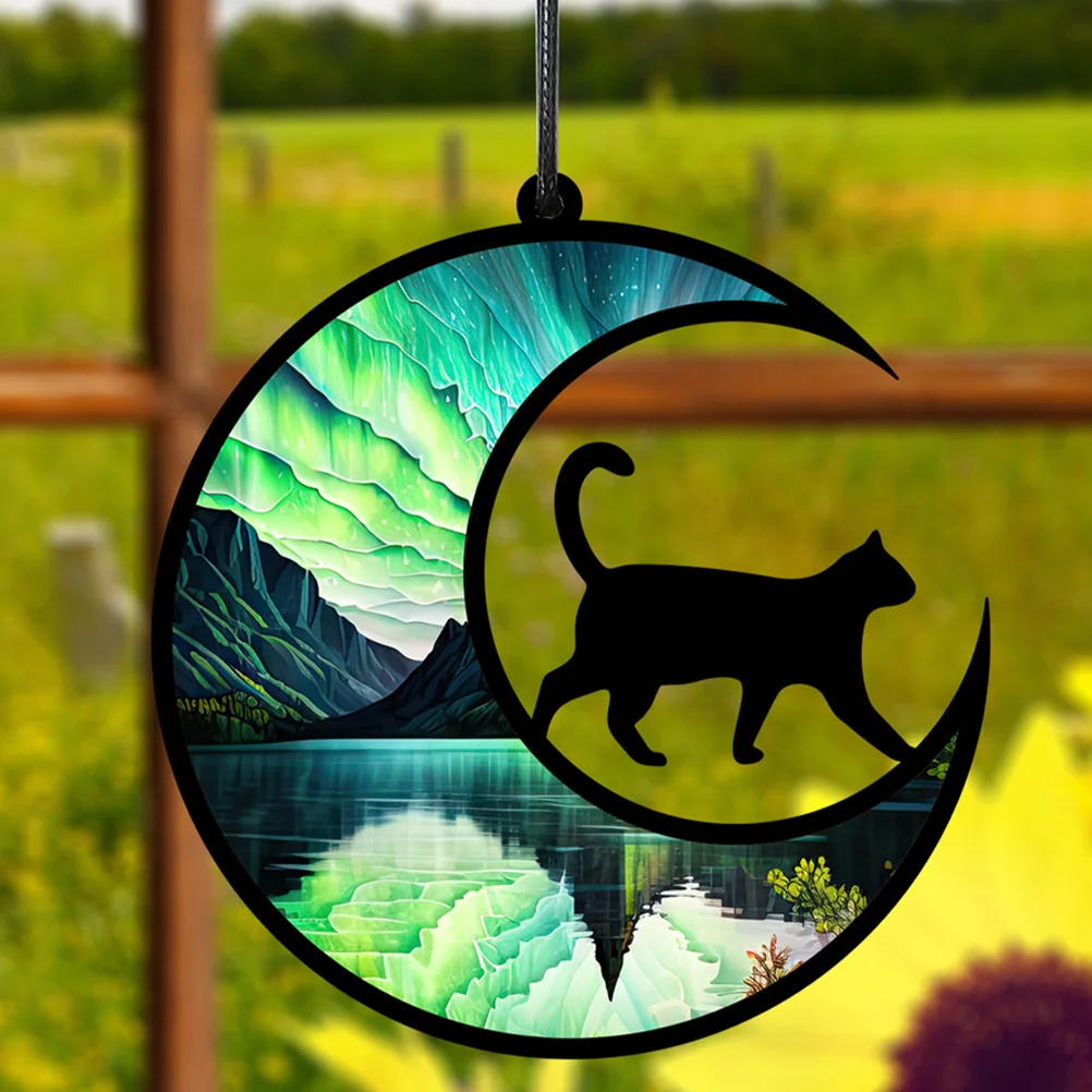 

Wall Hanging Decor Acrylic Moon Shaped Cat Housewarming Gift Sculpture Adornment Ornament