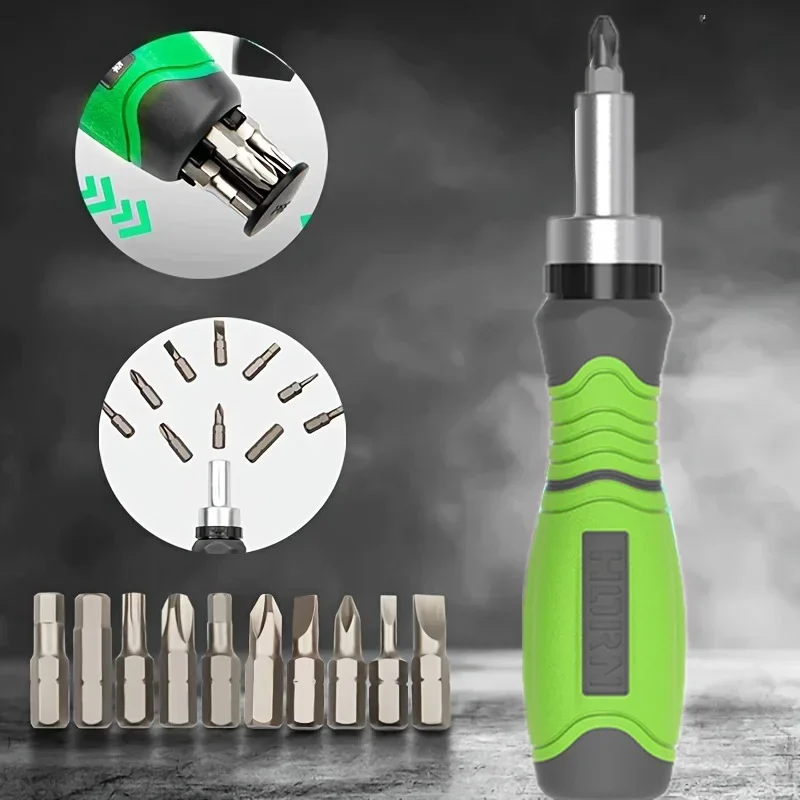 10 in 1 Portable Ratchet Screwdriver Set Multi-Function Hidden Head with Multi-Angle Corner Capability for Home Repair
