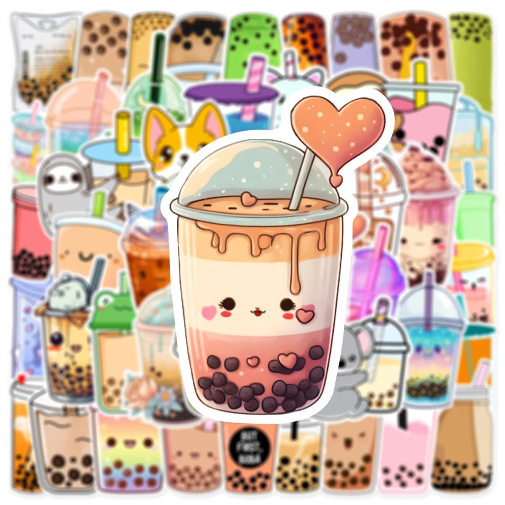 Bonito Animal Bubble Tea Stickers, Cartoon Drink Decoração Estética Decal, Papelaria DIY, Garrafa de Água Telefone, Estilo INS, 10 Pcs, 30 Pcs, 50Pcs