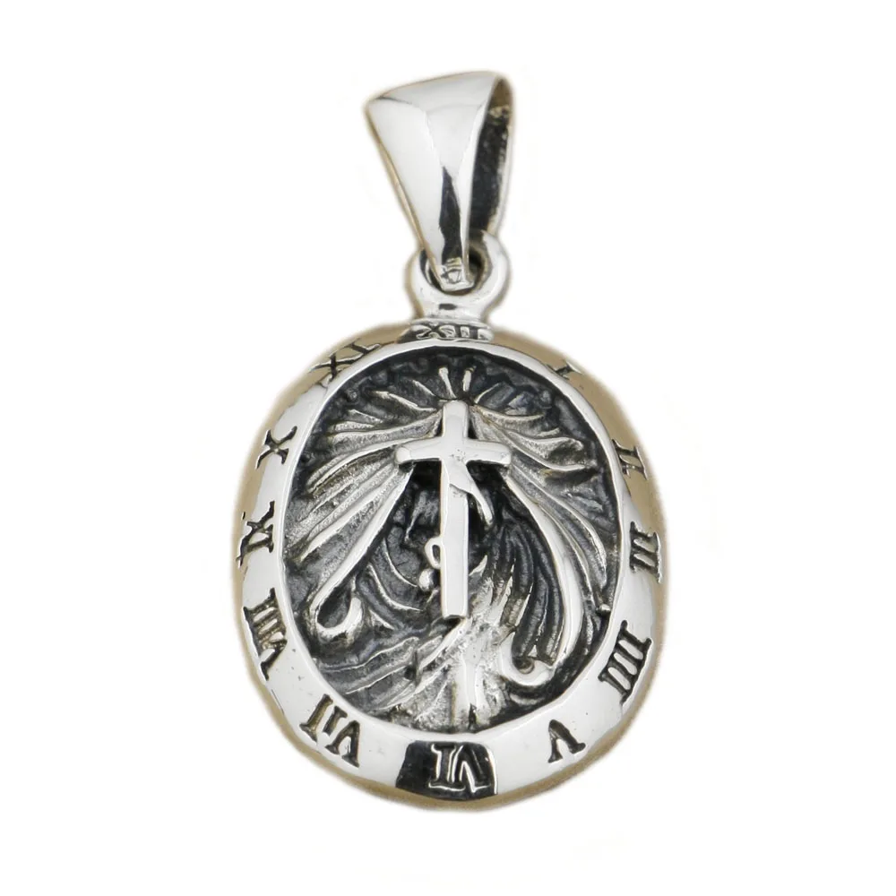 rome-clock-925-sterling-silver-round-cross-pendant-9r007