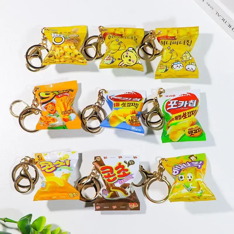 Simulation Koreanische Kartoffel Chip Snack Tasche Schlüsselbund Mini Snack Anhänger Auto Schlüsselring Rucksack Charme Dekoration Schmuck Geschenk