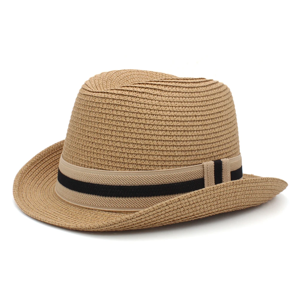 Men Women Straw Classical Retro Homburg Hats Bowtie Band Fedora Caps Trilby Sunhat Jazz Summer Adjustable Size M-L 7 1/8-7 1/4