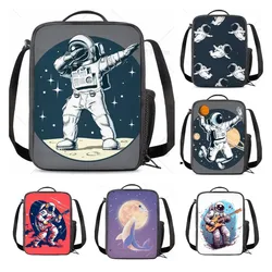 Funny Astronaut Reusable Lunch Box Food Bag with Pocket Picnic Pouch Insulated Lunch Bag for Teenage Boys Girls School Beach