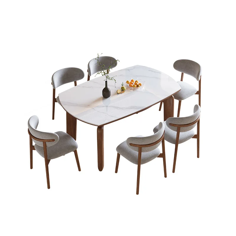 

Rock slab dining table combination, retractable modern simple household solid wood dining table
