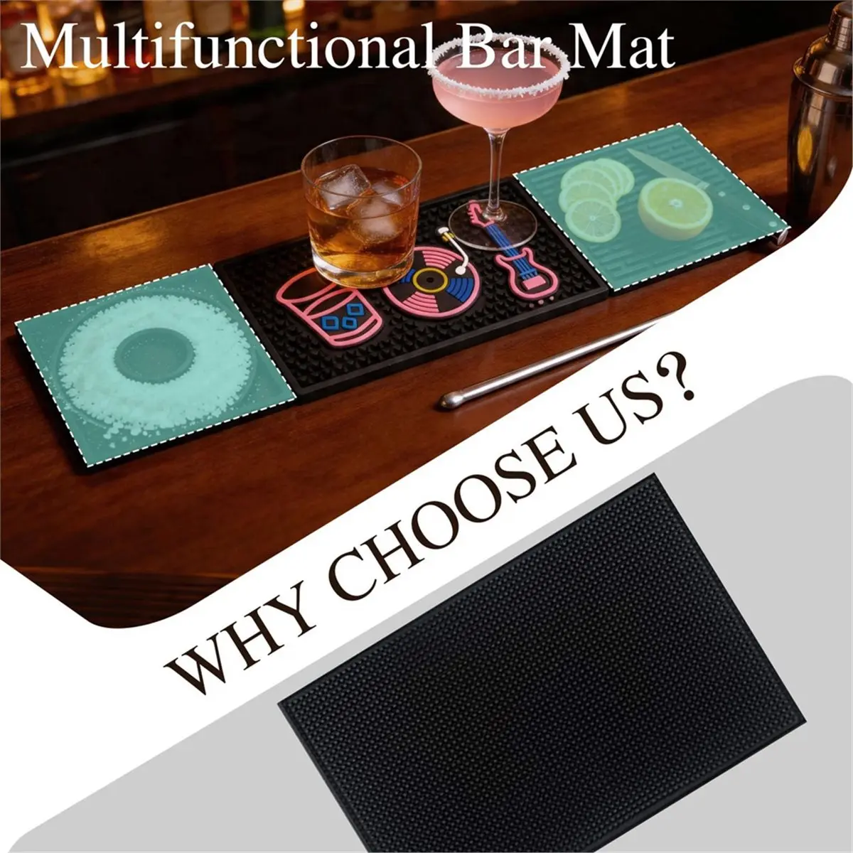 Bar Mat Non-Slip Bartender Countertop Spill Mat, 24x6 Inch Heavy Duty Rubber Drip Pad for Home Bar Cafe & RV