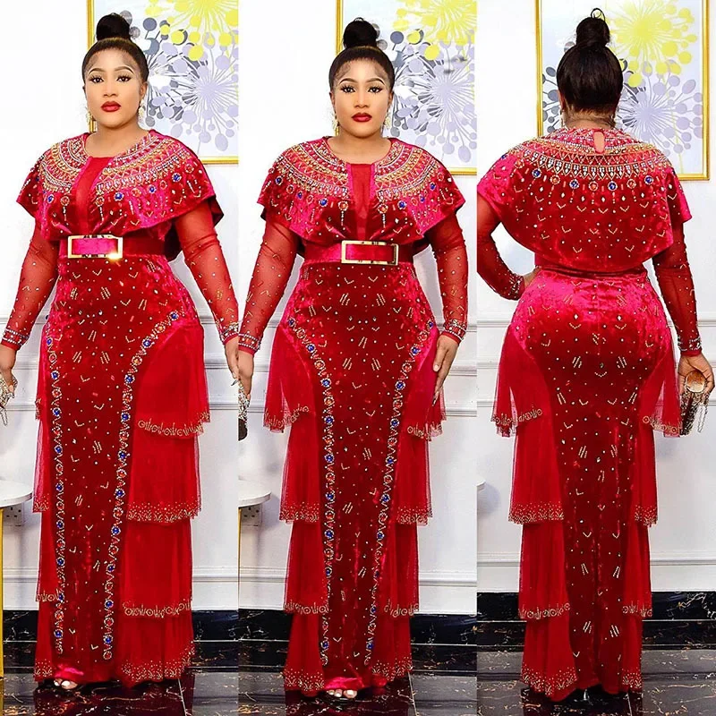 2022 Bodycon Long Maxi Dress African Dresses for Women Sexy Spring African Women Long Sleeve Plus Size Long Dress