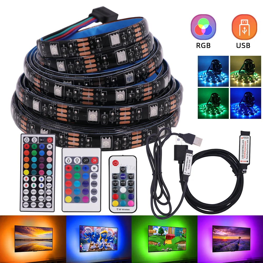 

Светодиодная лента SMD5050 RGB с дистанционным управлением, водонепроницаемая гибкая LED полоска для комнат, 5 В, USB, 30 светодиодов