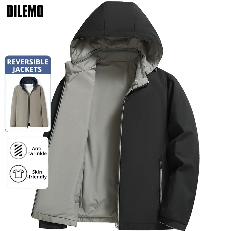 

Premium Reversible New Men Waterproof Detachable Hood Lightweight Outdoor Jacket Spring Autumn Windbreaker Casual Coats Outwear