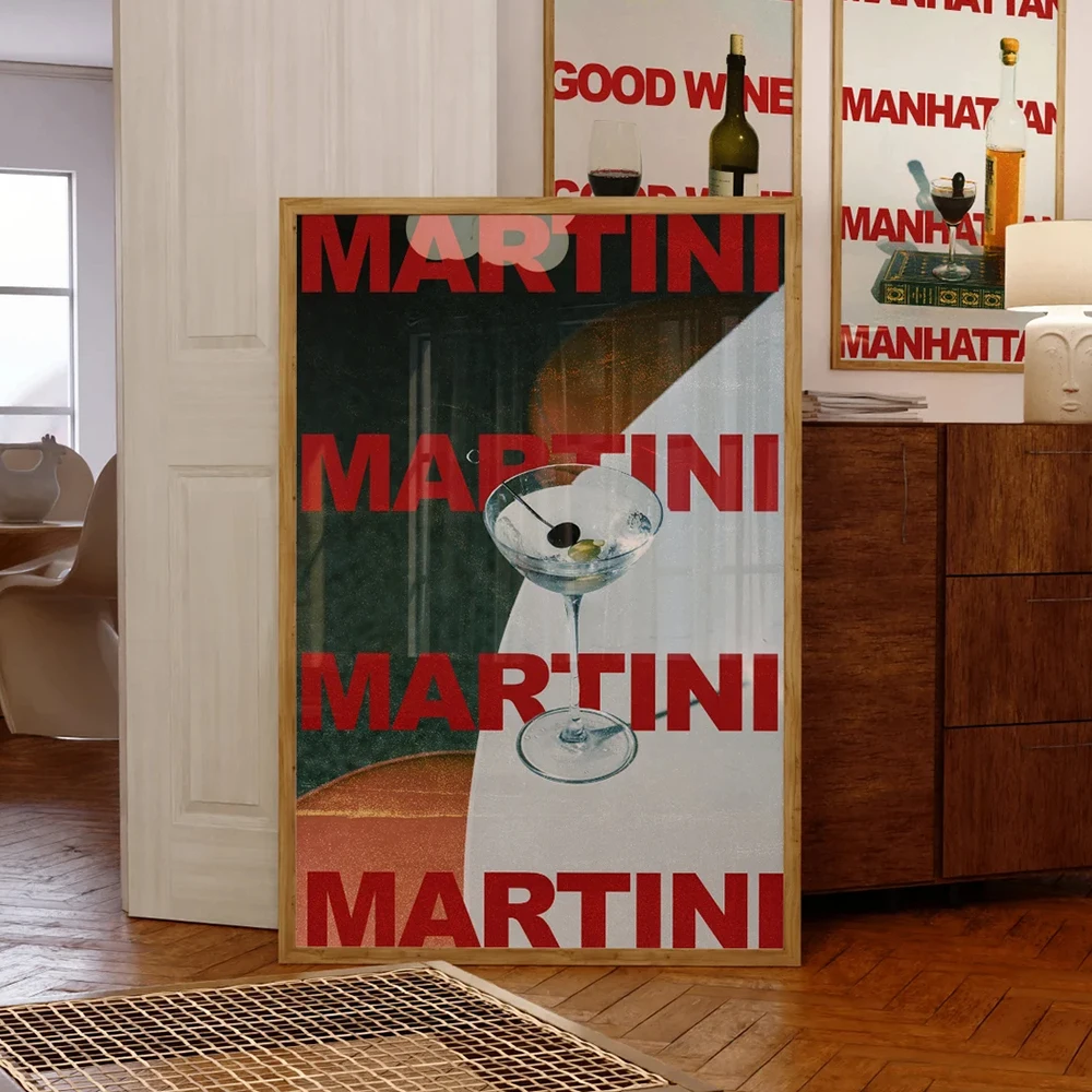 Alcohol Minimalist Wall Art Canvas Trendy Painting Posters For Living Room Home Decor Modern Retro Martini Cocktail