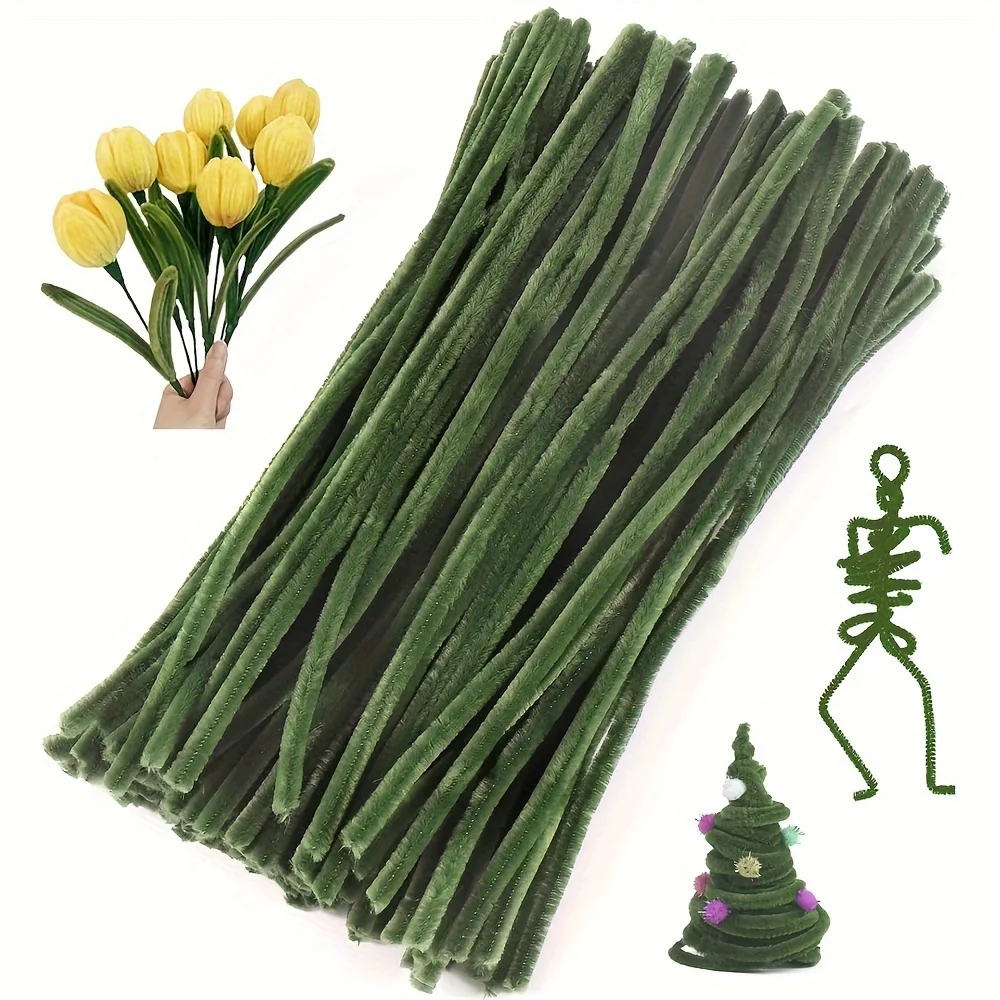 100 Pcs Green Pipe Cleaners,Pipe Cleaners for Crafts,Pipe Cleaner Crafts,Chenille Stems for Craft Kids DIY Arts&Crafts Supplies