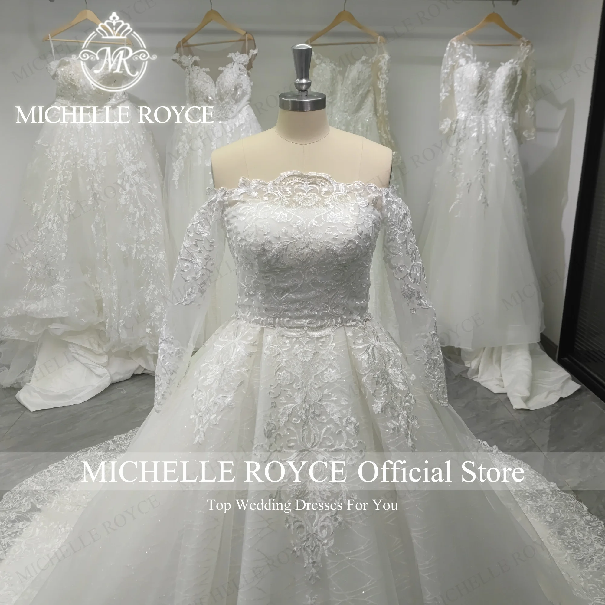 ميشيل رويس الكرة ثوب الزفاف للنساء مثير قارب الرقبة الديكور حزام التطريز خمر ثوب زفاف Vestidos De Novia