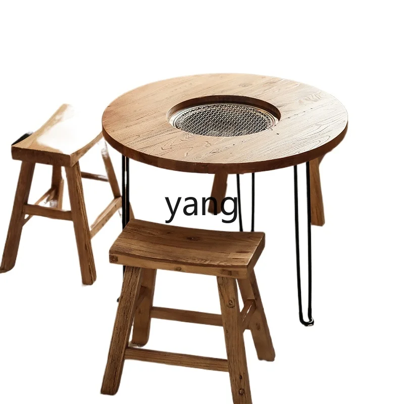 Imagen 4: YJQQ pie de hierro estufa de madera maciza mesa de té gran balcón almacenamiento plegable invierno
