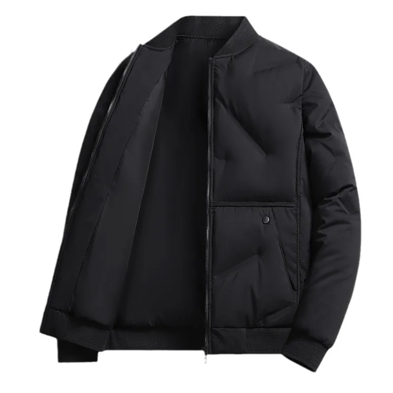 2025 رجل أسفل سترة الشتاء الباردة واقية طويلة الأكمام معطف الذكور بلون الوقوف طوق سستة الأعمال ملابس خارجية الرجال عادية