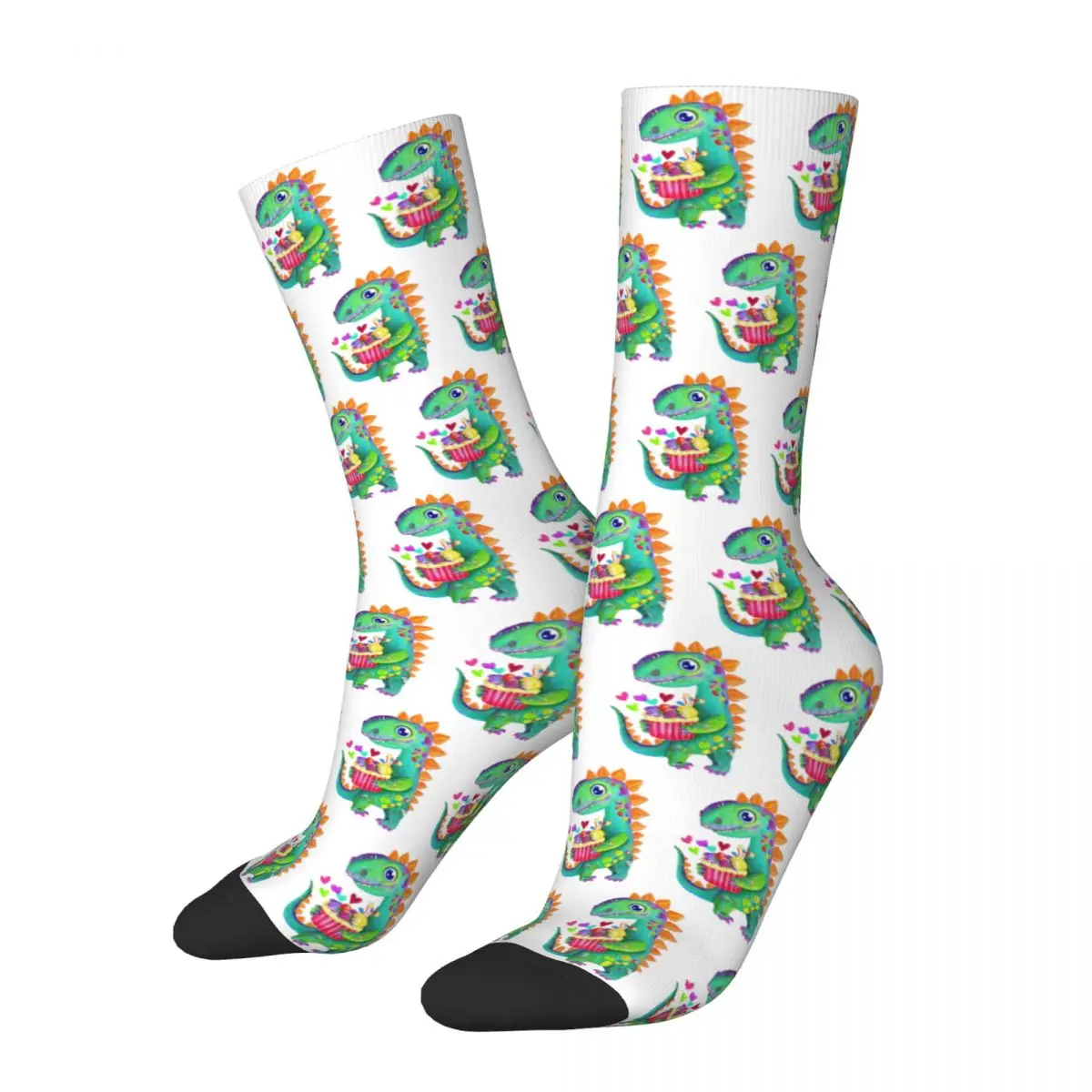 Cute T Rex Eating Birthday Cake Design Socks Harajuku Stockings All Season Long Socks Accessories for Man Woman Christmas Gifts