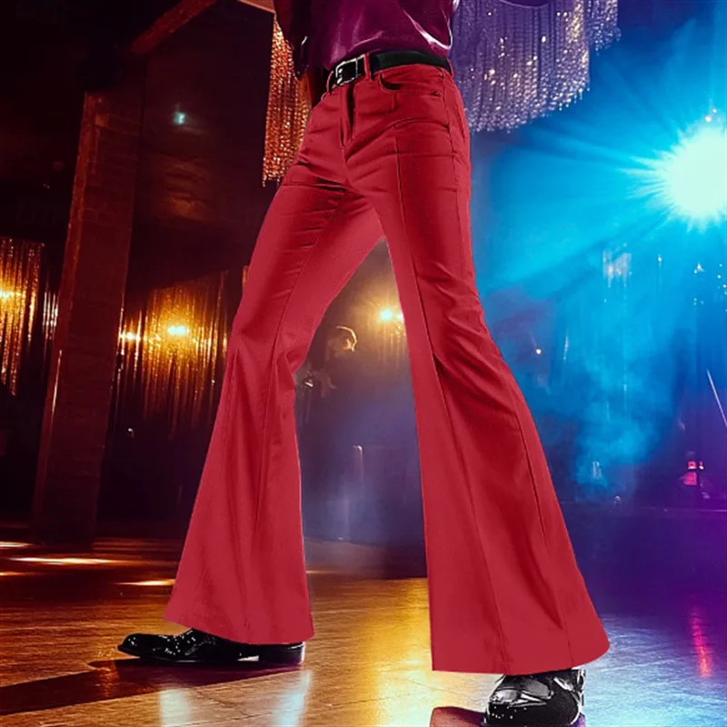 Vintage New Fashion Men Solid Color Super Stretchy Slim Simple Basic Casual Daily Flared Trousers European American Male Pants